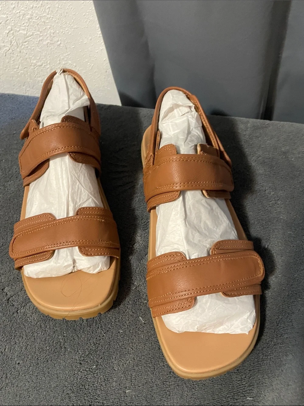 Vionic Brown Leather Double-Strap Adjustable Sandals NWOT
